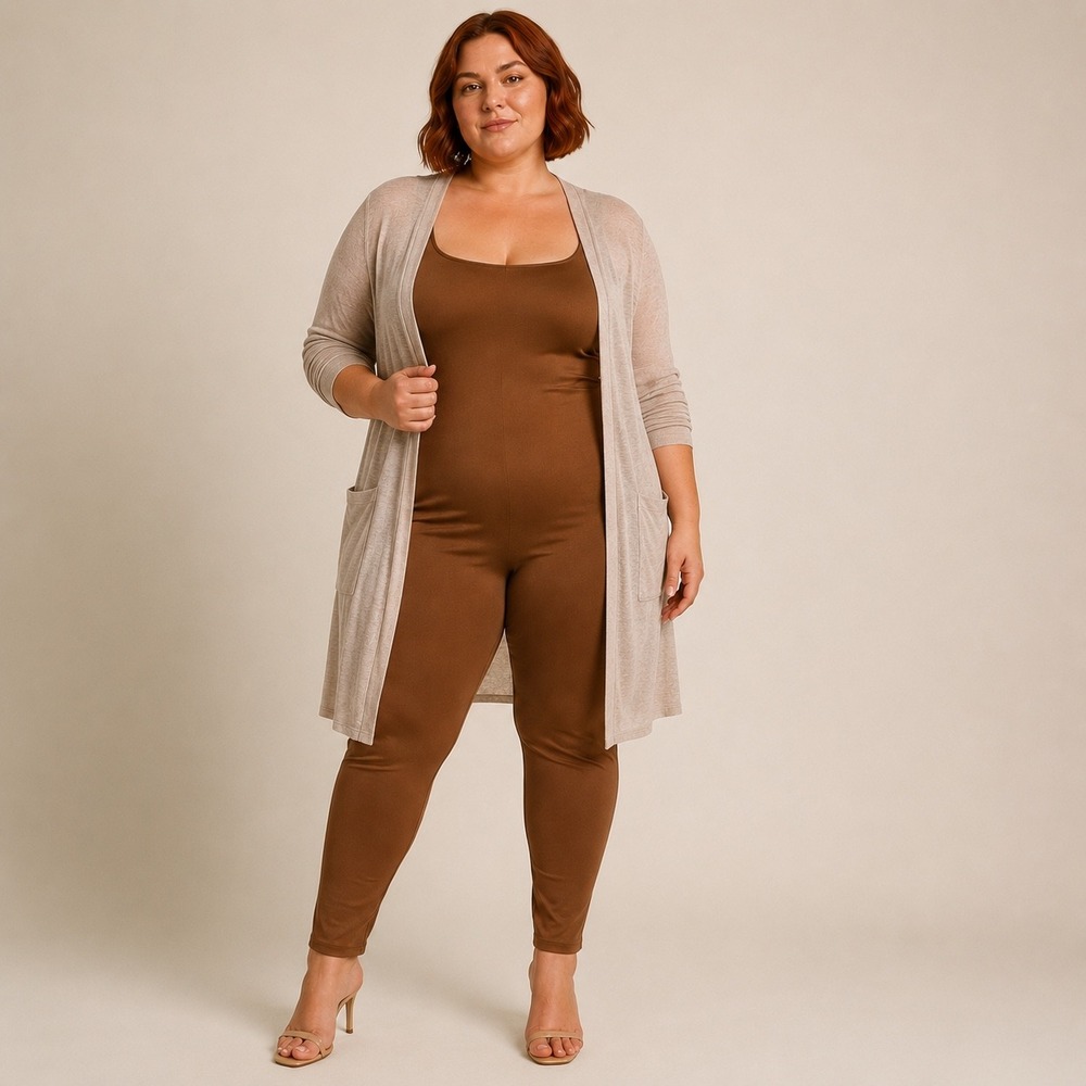 SKIMS All-In-One Shine Square Neck Jumpsuit Carmel 3X